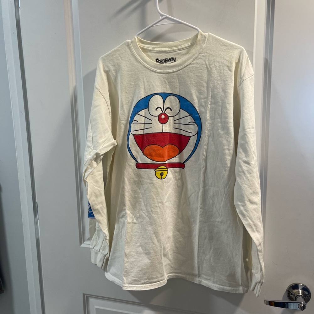 Doraemon Cream Long Sleeve Mens Shirt - Picture 6 of 7